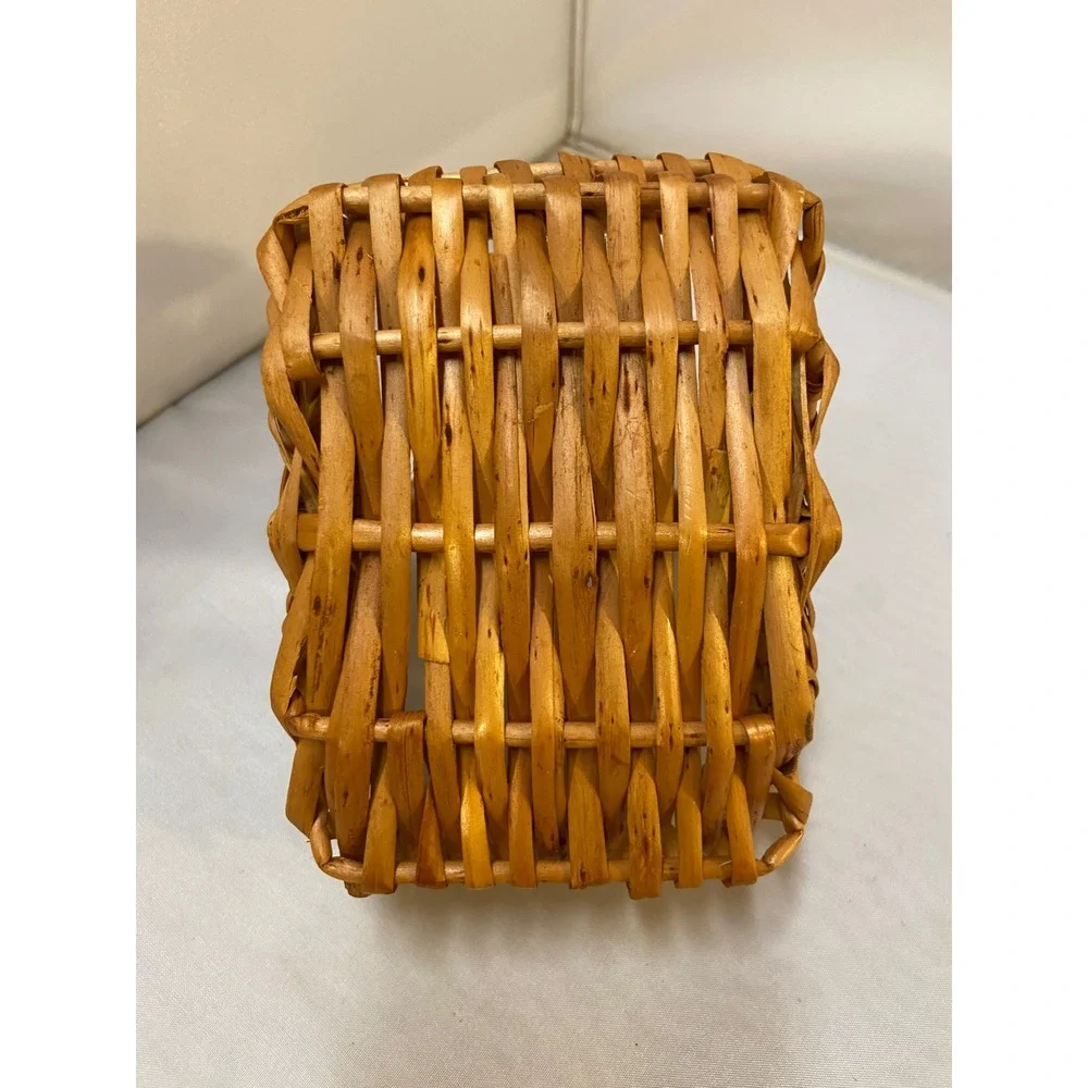 Miniature Woven Wicker Basket Small Brown Handcrafted Farmhouse Decor Bohemian